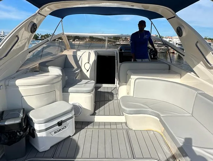 Princess 42 open-air cockpit seating and table