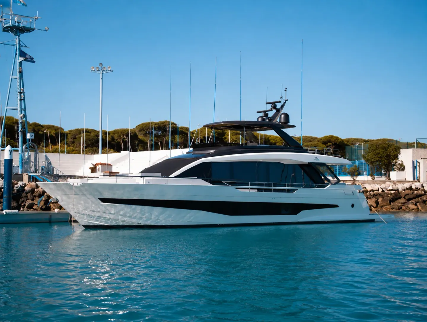 Astondoa 80 moored at the marina