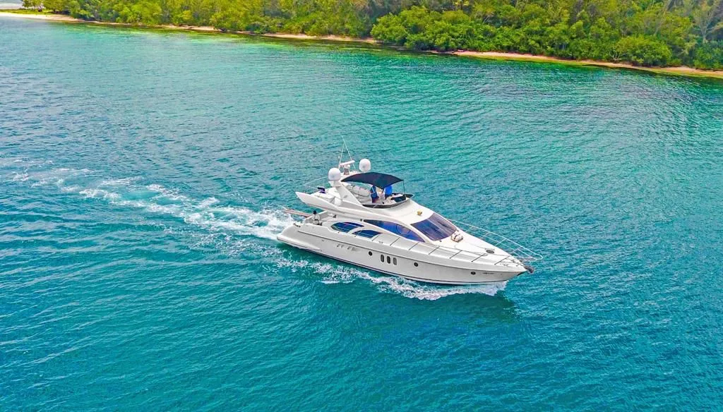 The Azimut 55 anchored in turquoise water