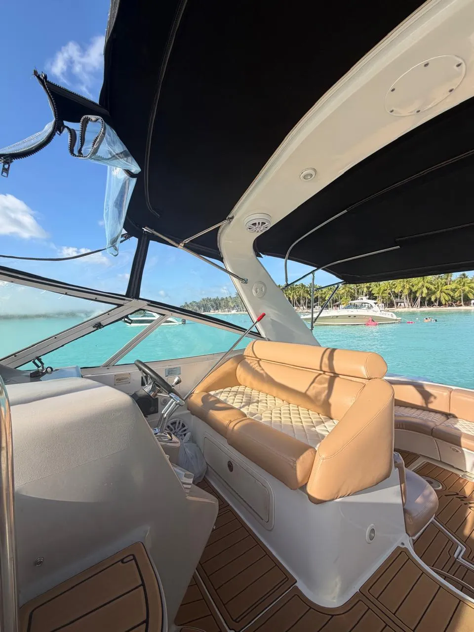 Champagne Girl shaded cockpit seating