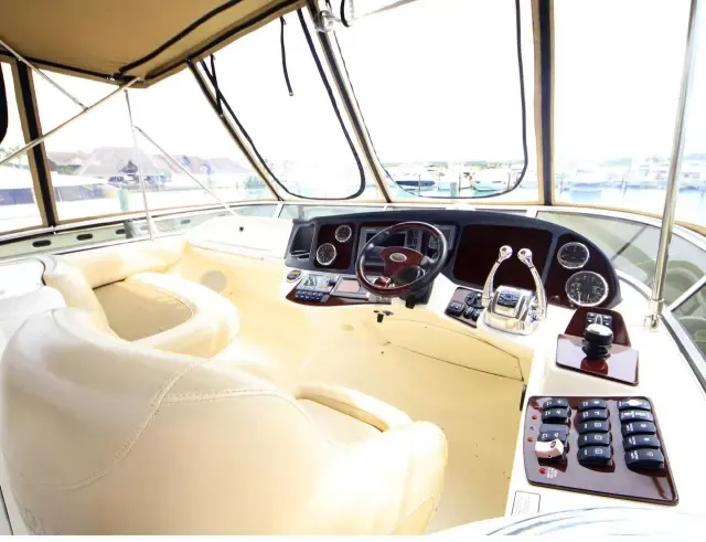 Meridian 42 flybridge seating beneath the canopy