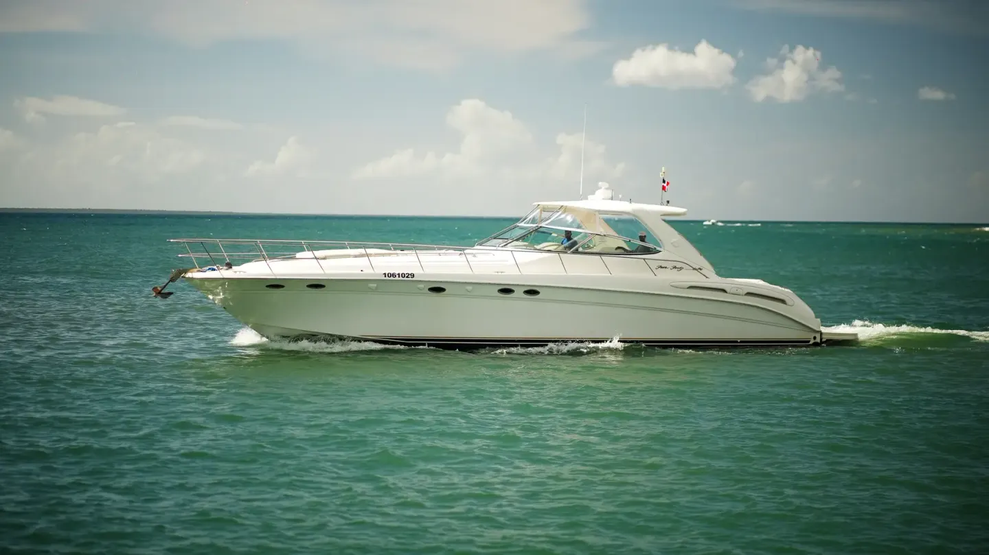 The Sea Ray 54 anchored in turquoise water