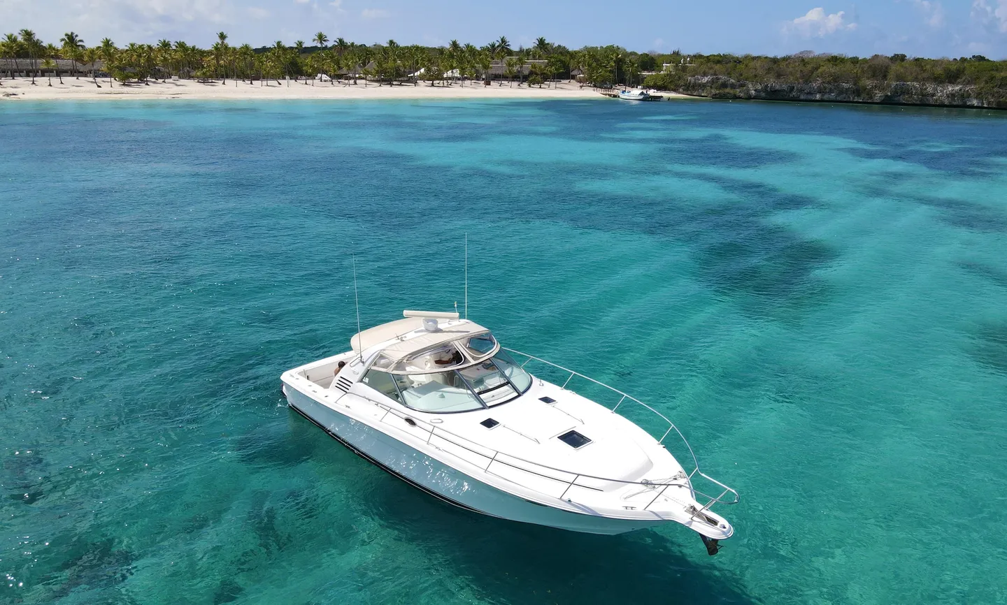 Vixen 40 anchored near the coast