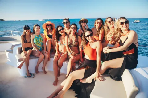 A group celebrating on deck