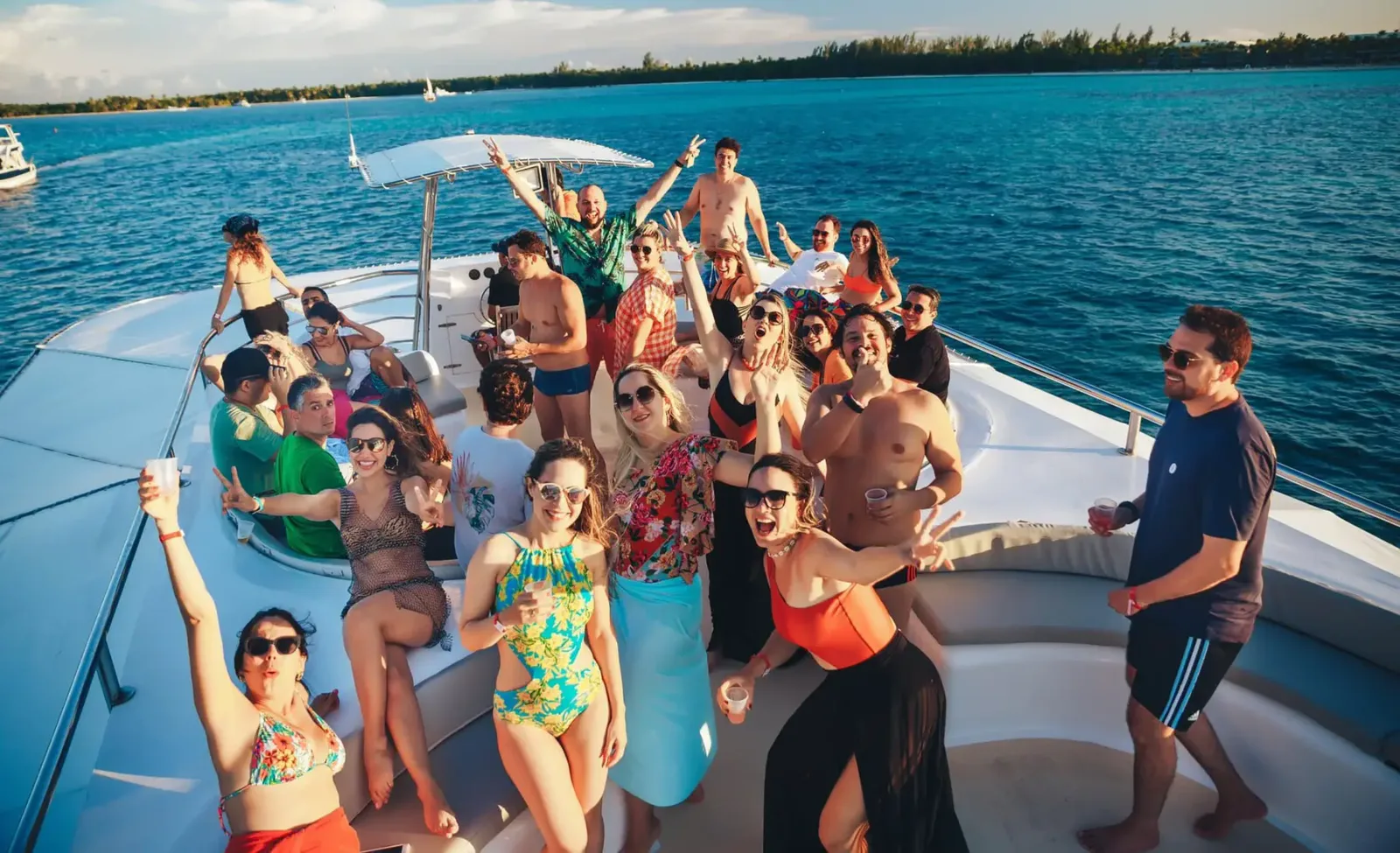 Friends celebrating together on a boat