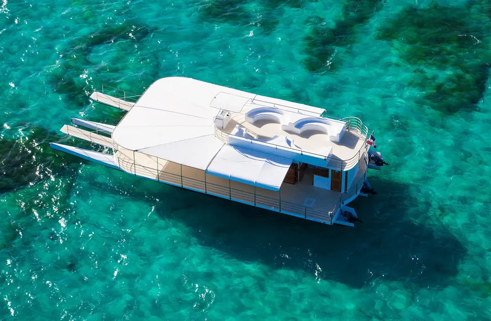 Talita catamaran from above in turquoise water