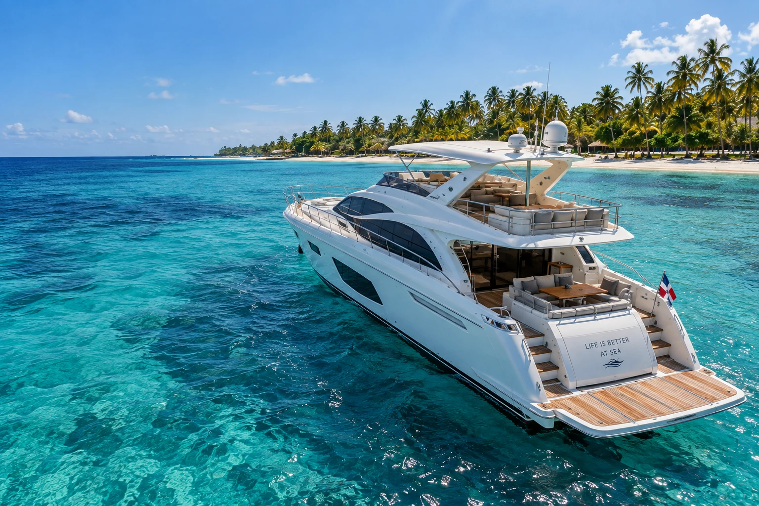 Private yacht in turquoise Caribbean water
